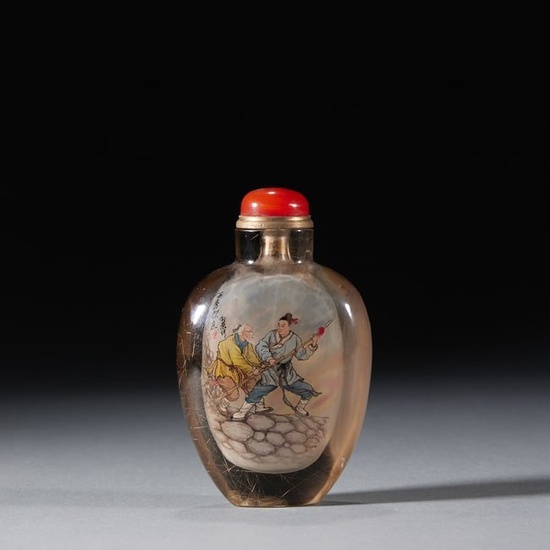 Genuine and fake Li Kui snuff bottle painted inside hair crystal