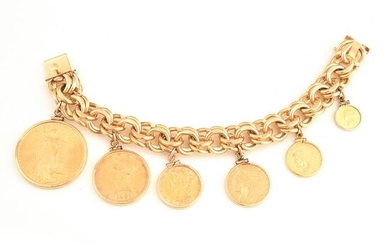 Gold Coin, 14k Yellow Gold Charm Bracelet.