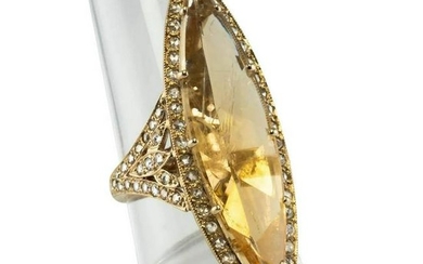 Golden Quartz Diamond Ring Rose cut 18K Yellow Gold