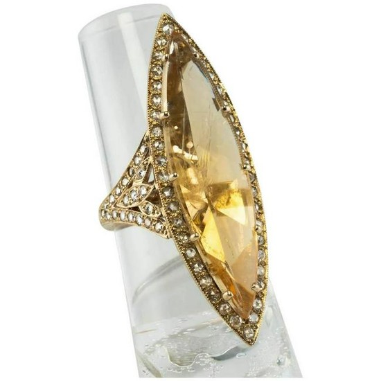 Golden Quartz Diamond Ring Rose cut 18K Yellow Gold