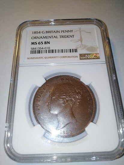 Great Britain - 1 Penny 1854 Variante Tridente Ornamental MS-65 - Copper