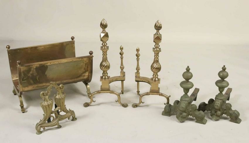 Group of Brass and Metal Fireplace Accessories