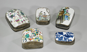 Group of Five Chinese Porcelain & Metal Boxes