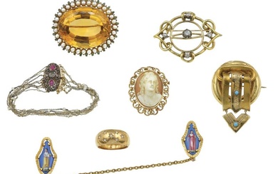 Group of gold, silver and gem-set jewels