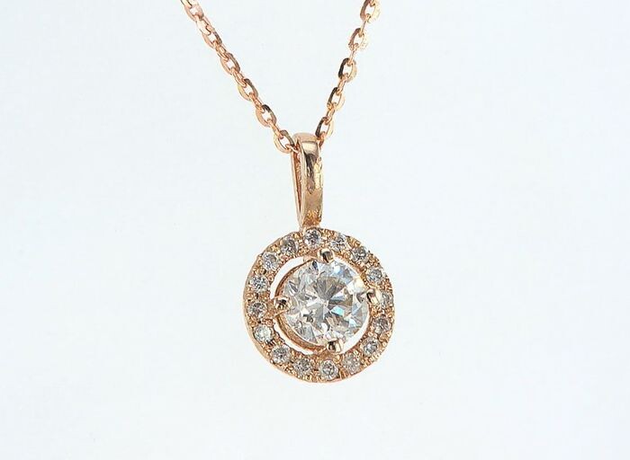 H SI2 no reserve price - 14 kt. Pink gold - Necklace with pendant - 0.70 ct