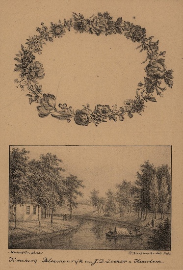 [Haarlem et ses environs]. Barbiers Bz, P. (1772-1837). "Kweekerij Bloemenrijk van J.D. Zocher te Haarlem"....