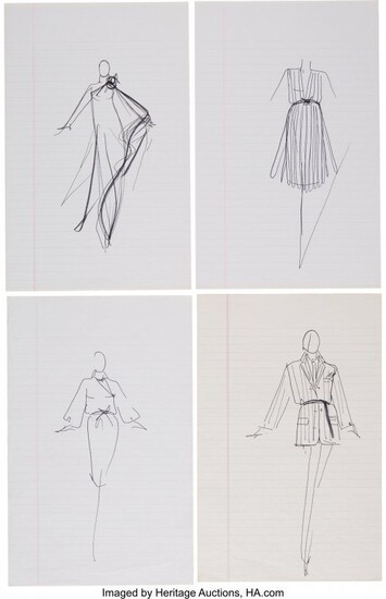 Halston Set of Four Original Ink Sketches Condit