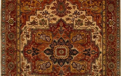 Hand-knotted Jules-Sultane Dark Red, Ivory Wool Rug