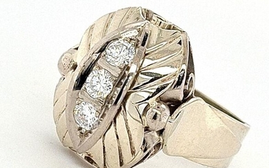 Handarbeit - 14 kt. White gold - Ring - 0.10 ct Brilliant Cut Diamonds - 2 each 0.08 carat