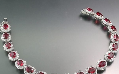 Handgefertigt - 900-/850-Platin Platinum - Bracelet - 10.10 ct UNIQUE! Ruby Brilliant Bracelet Pigeon Blood Unheated AIGS 19 Individual Expertise
