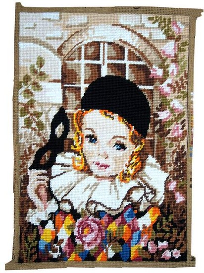 Handmade vintage French tapestry 1' x 1.3' (31cm x