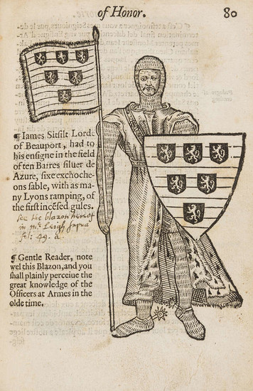 Heraldry.- Bossewell (John) Workes of Armories devided into three bookes, entitled the concordes of Armorie, the Armorie of Honor, and of cotes and creastes, printed by Henrie Ballard, dwelling without Temple-barre, 1597.