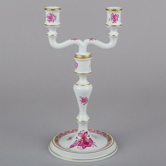 Herend Chinese Bouquet Raspberry Two Light Candle