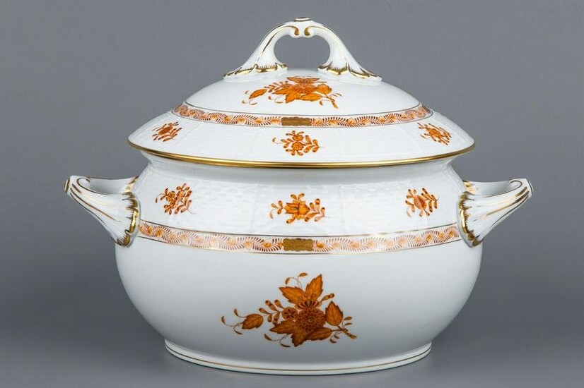 Herend Chinese Bouquet Rust Orange Soup Tureen with Lid