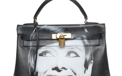 Hermès - Kelly 32 retourné avec bandoulière en cuir box noir customisé "Audrey Hepburn" # 60 par PatBo Crossbody bag
