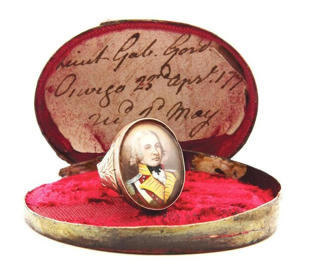 IDENTIFIED BOXED 1795 DATED GOLD RING WITH PORTRAIT OF