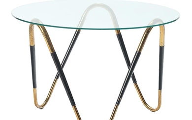 ITALIAN WOOD AND BRASS PLATED COFFEE TABLE WITH CONTINUOUS BASE...