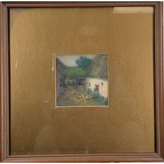 Impressionist Watercolor Farm scene signed C.B..Soman