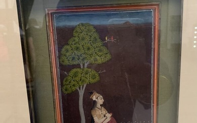 Inde du nord, XVIIIe siècle Page de Ragamala. Huile sur papier 20 x 11 cm....