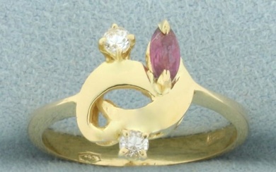 Italian Made Ruby and Diamond Ring in 18k Yellow Gold