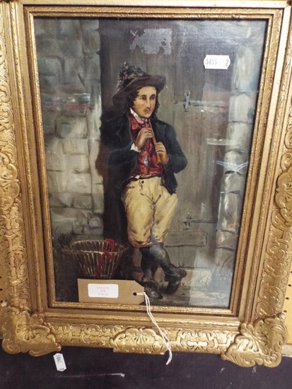 Italian school, oil on canvas of a young man playing a flute...
