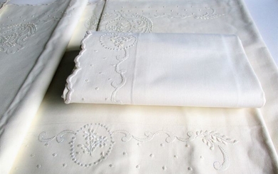 Italy 1960 Hand Embroidery Double Sheet Set - Cotton - 1960
