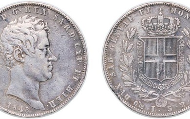 Italy Kingdom of Sardinia Italian states 1843 P 5 Lire...