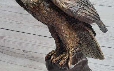 J. Moigniez Inspired Bald Eagle Bronze Sculpture On Marble Base - 14" x 15"