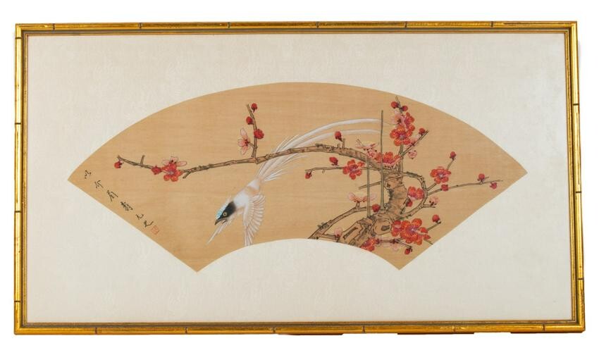 Japanese Painting on Silk, Cherry Blossom & Bird