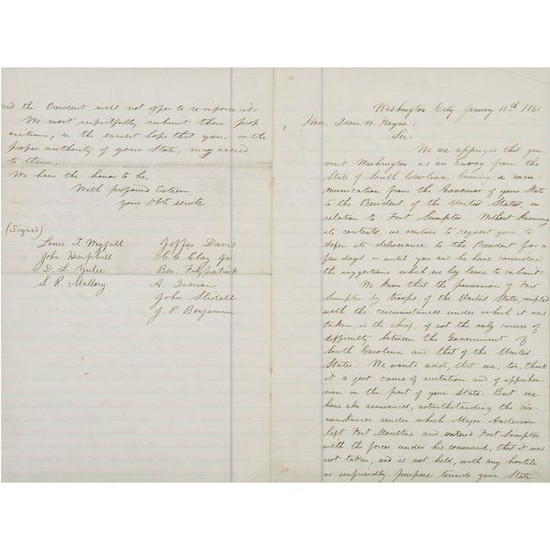 Jefferson Davis, Clerk-Signed Copy of Letter Addressing