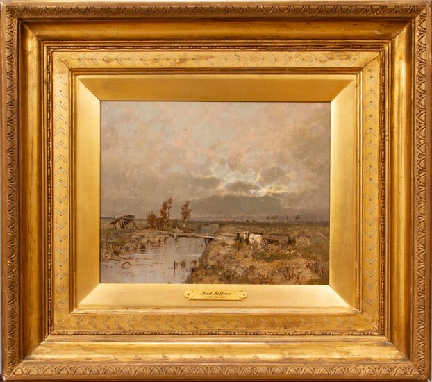 KARL HEFFNER (GERMAN, 1849-25), OIL ON CANVAS, H 9", W 12", GERMAN COUNTRYSIDE