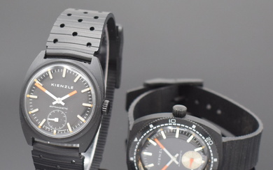 KIENZLE 2 sportive, nearly mint wristwatches in blackened cases, both...