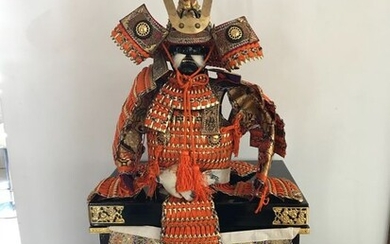 Kabuto, Kikko armor, Ningyo, Yoroi - Gilt metal, Silk, Stone - Japan - Mid 20th century
