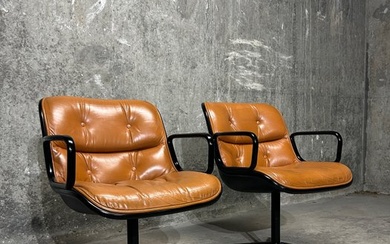 Knoll - Charles Pollock - Armchair (2) - President Executive - Leather, Steel