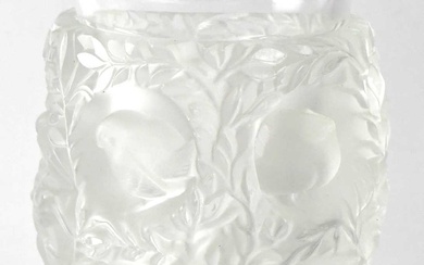 LALIQUE; a clear and frosted glass 'Bagatelle' vase, depicting two...