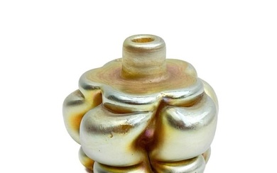 LCT Tiffany Favrile Art Glass Miniature Vase Lobed Pillow Form Iridescent c.1900