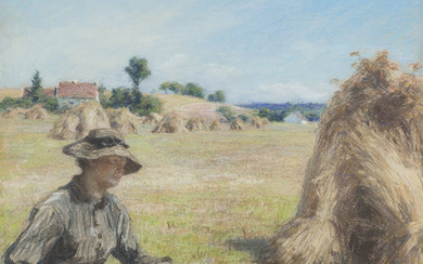 LÉON-AUGUSTIN LHERMITTE (PARIS 1844-1925), Moissonneuse assise près d'une meule de foin