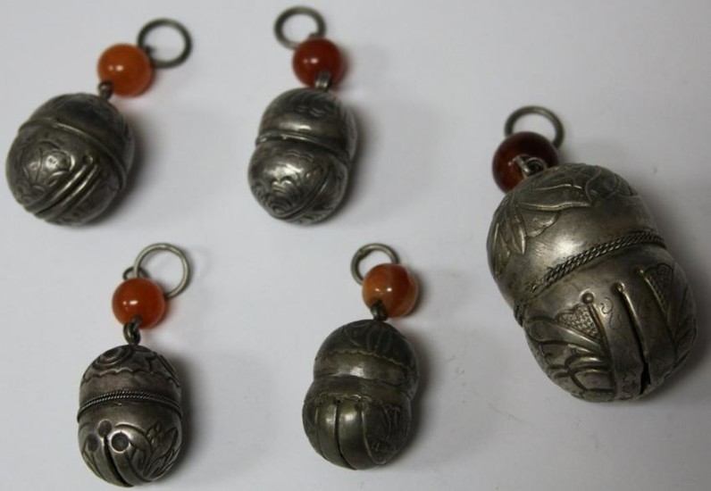 LOT OF (5) CHINESE SILVER BELL ORNAMENTS
