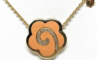 La Nouvelle Bague - 18 kt. Yellow gold - Necklace with pendant - 0.18 ct Diamond - Orange Enamel