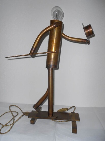 Lamp Man representation Brass, h 66 cm Engraved sign...