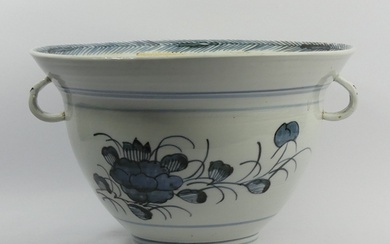 Large Chinese blue and white porcelain twin handled bowl. 24...