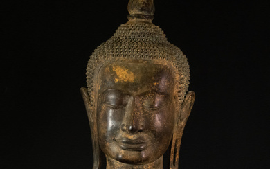 Large Gilt Bronze Buddha Head, Cambodia, 17th century