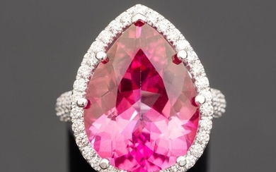 Large Pink Topaz Diamond Ring - 14 kt. White gold - Ring - 13.26 ct Topaz - 1.12 D-F/VVS Natural Diamonds