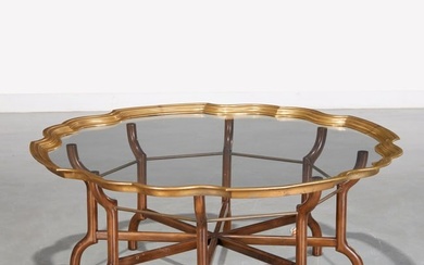 Large brass tray top coffee table by Baker