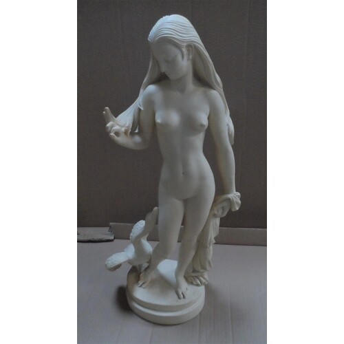 Large, finely case ceramic statue of Leda & Swan, stamped KY...