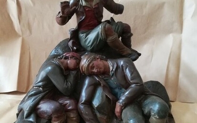 Large sculptural group - Sicilian nativity shepherds - Wood - Late 18th century