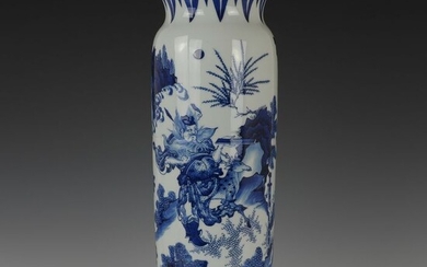 Large trolley vase (1) - Blue and white - Porcelain - Figures with a deer - China - Late 20th century