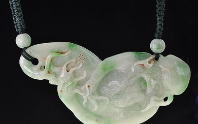 Late 19th Century Natural Carved Jade Immortal Necklace