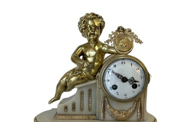 Late 19th century French White Marble and Gilt Bronze Figural Mantel Clock