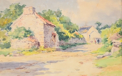 Léon HAMONET (1877-1953) "Lively country road, Erquy" watercolor sbd 22x30